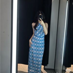 Blue and White Knit Dress